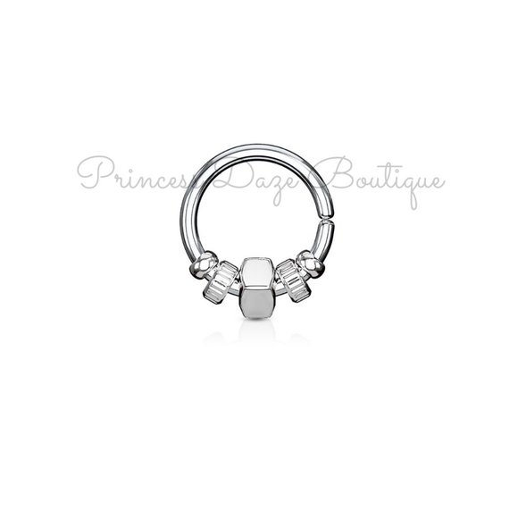 Silver Unique Grooved Septum Ear Cartilage Piercing Nose Or Earring - Picture 1 of 1